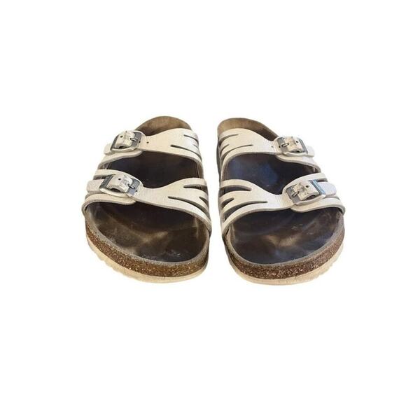 Birkenstock Shoes Womens Size 38 White Leather Sandals Cutout Buckle Germany‎ - Picture 6 of 6
